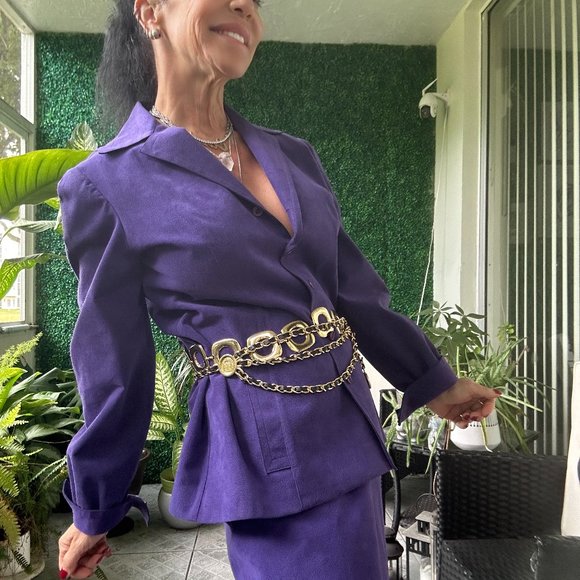 70s DARK PURPLE Ultra Suede Skirt Suit Matching Set Jacket - Picture 1 of 9
